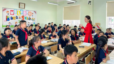 Học sinh Trường Tiểu học Ái Mộ (Long Biên, Hà Nội).