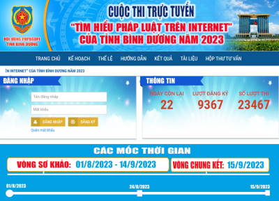 Thông báo về việc tham gia cuộc thi "Tìm hiểu pháp luật trên Internet của tỉnh Bình Dương năm 2023"