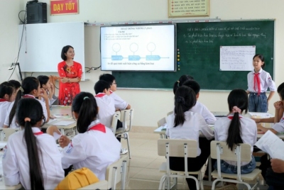 Tiết dạy môn Lịch sử -Địa lý lớp 7 trường Trung học cơ sở Khiếu Năng Tĩnh, Ý Yên, Nam Định (ảnh: T.L)