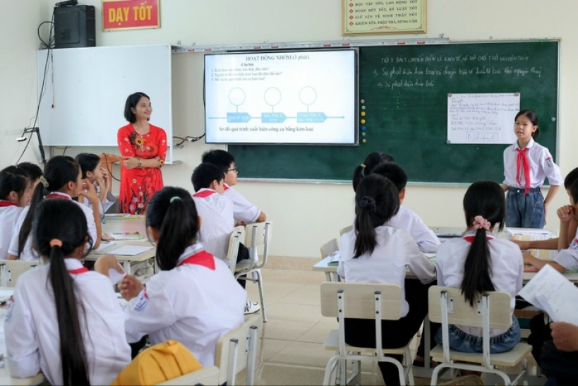 Tiết dạy môn Lịch sử -Địa lý lớp 7 trường Trung học cơ sở Khiếu Năng Tĩnh, Ý Yên, Nam Định (ảnh: T.L)
