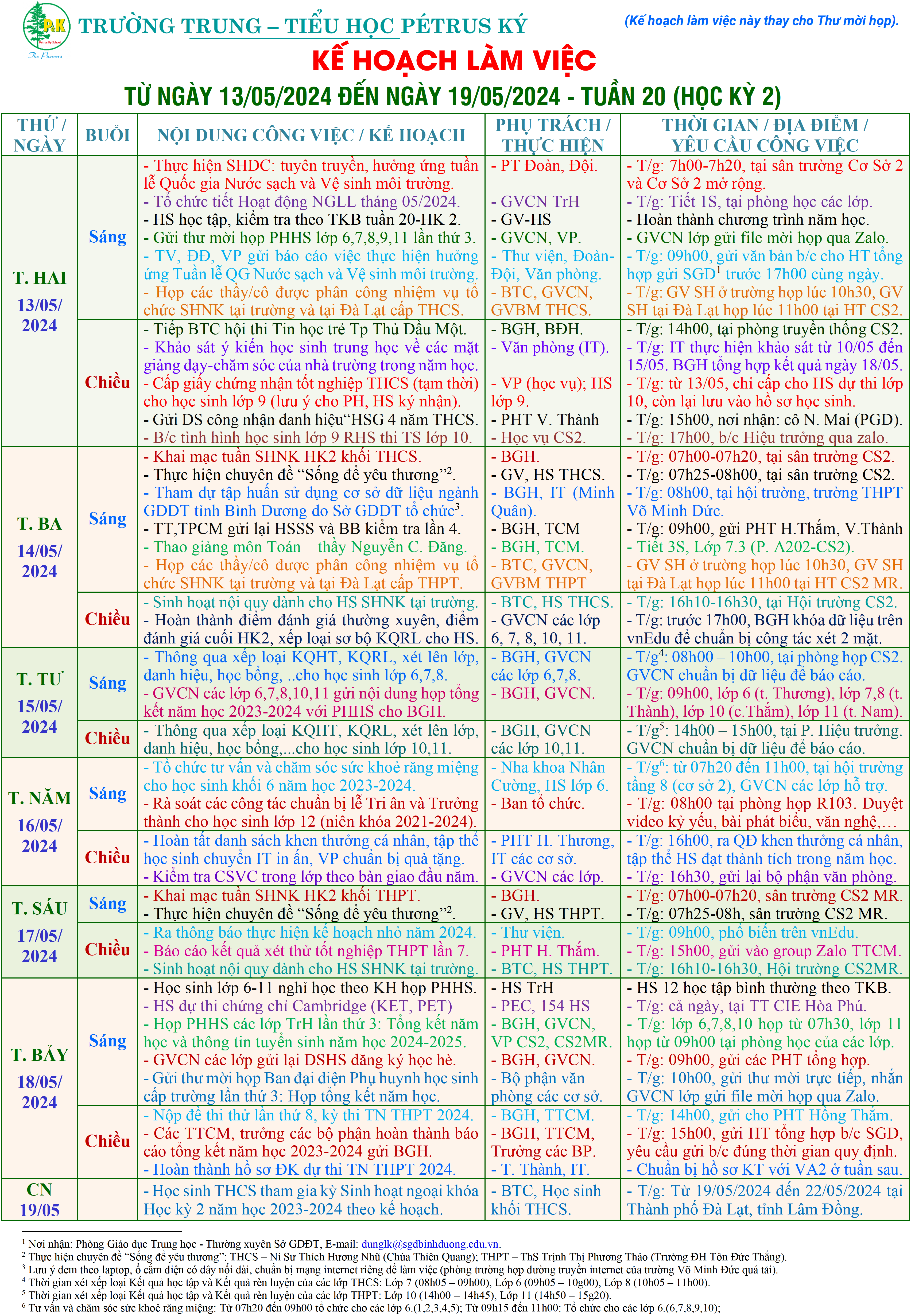 kh lam viec tu 13 05 2024 den 18 05 2024