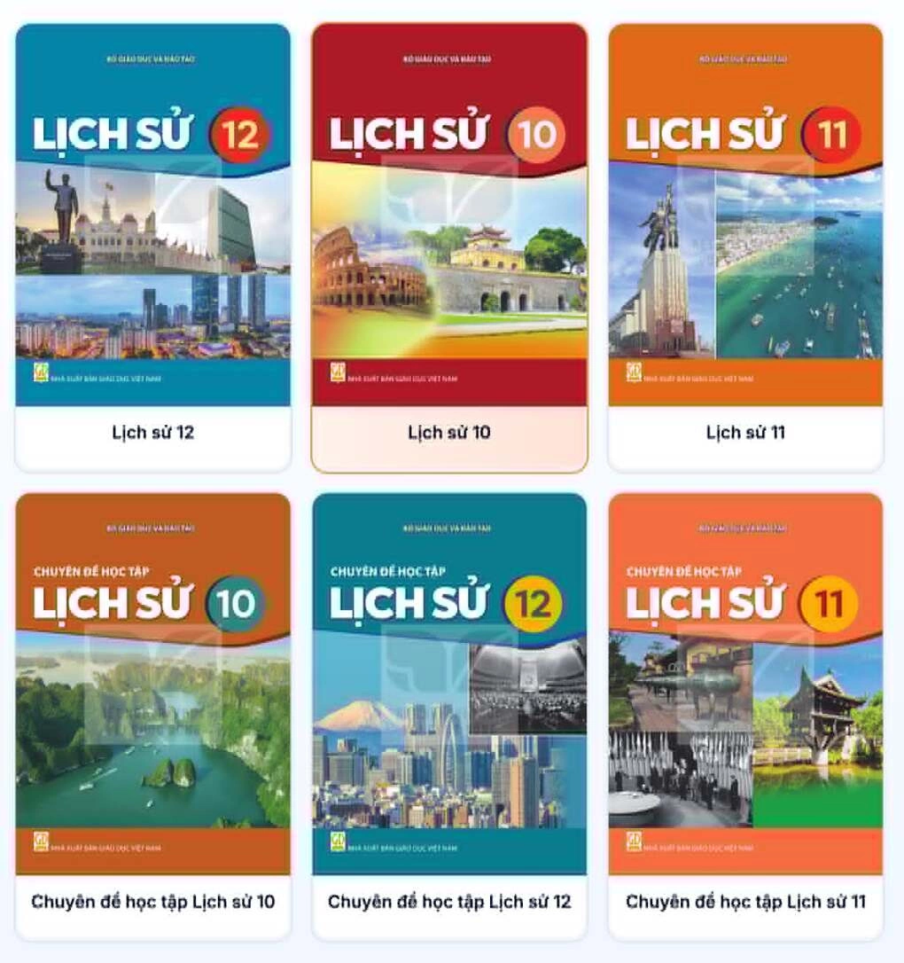 Sách giáo khoa và sách chuyên đề môn Lịch sử bậc THPT.