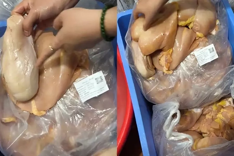 Thịt gà dành cho bữa ăn bán trú, được phụ huynh kiểm tra sáng 11/9, sau đó đã yêu cầu trả hàng.