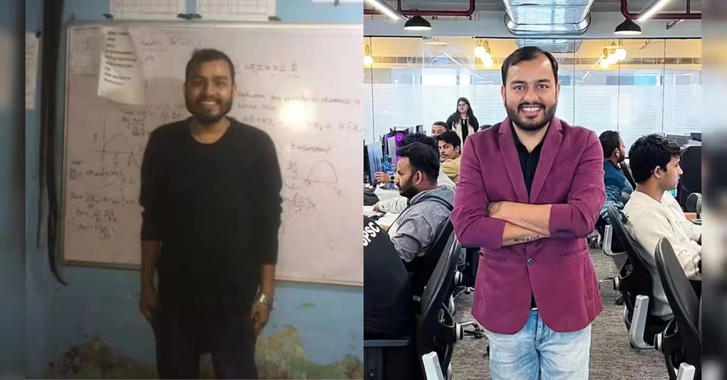 Alakh Pandey trong những ngày đầu dạy học trên Youtube (trái) và sau khi thành chủ doanh nghiệp.
