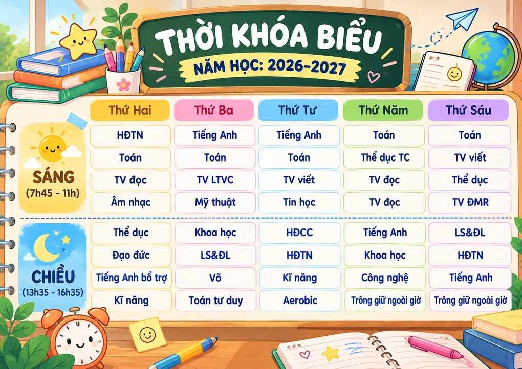 Thời khóa biểu của lớp con chị Dương.