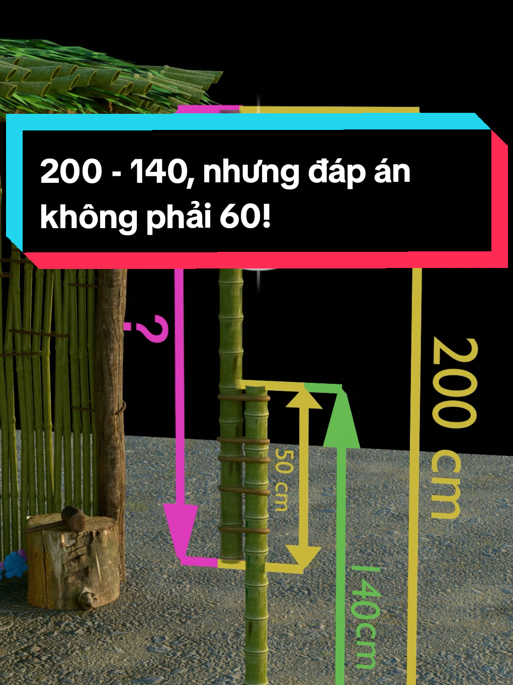 Bài toán nối hai cây tre tưởng chỉ cần phép trừ, nhưng phần chồng lên nhau mới là chiếc bẫy. Bạn có tính ra 110 cm không? #toanhoc #khoahoc #kienthuc #giaimakienthuc #facts